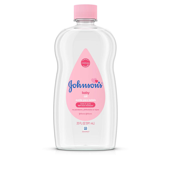 Johnson's Baby Oil, Pure Mineral Oil to help Prevent Moisture Loss for Baby, Kids & Adults, Gentle & Soothing Baby Massage Oil for Dry Skin Relief, Original Scent, 20 fl. oz