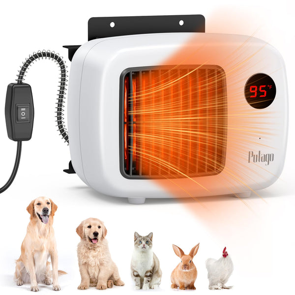 Putago Dog House Heater with Thermostat, 200/400W Safe Pet House Heater for Outside Dog House Chicken Coops Rabbits Hutch with 6FT Anti Chew Cord (White)
