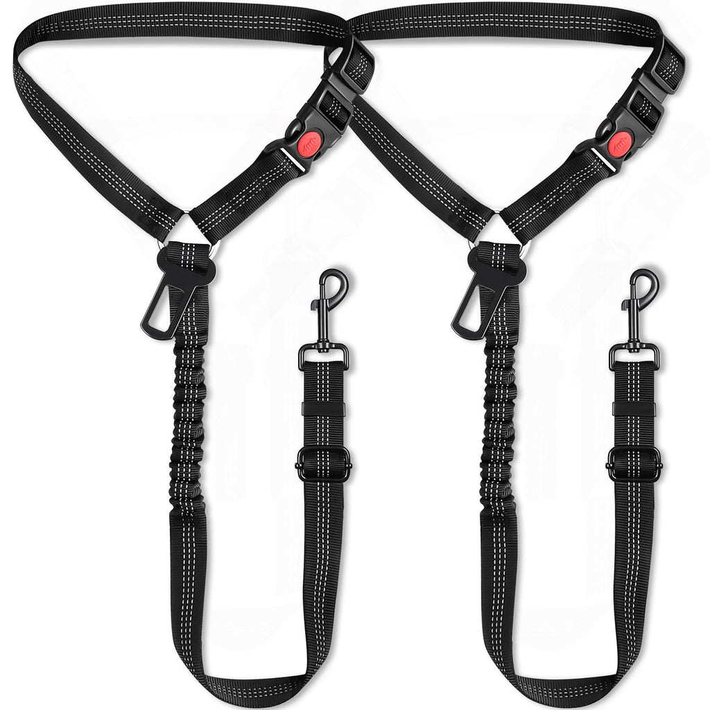 Pavsrmy 2 Packs Dog Seat Belt for Car, Upgrade 3-in-1 Dog Seatbelt with Adjustable Metal Buckle, Safety Headrest Restraint Dog Car Harness with Elastic Bungee for Small Medium Large Dogs Pet