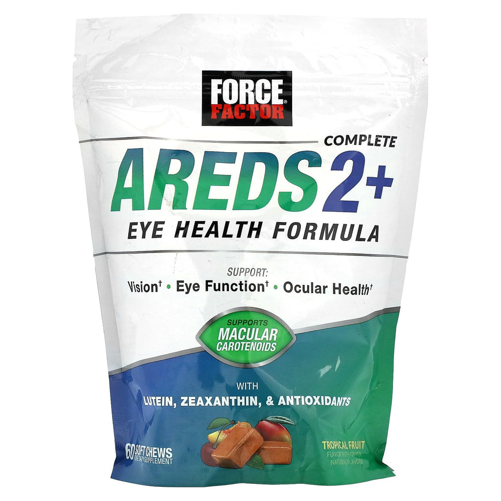 FORCE FACTOR AREDS2+ Eye Vitamins with Lutein & Zeaxanthin, AREDS 2 Formula to Support Macular Carotenoids, Eye Health Supplements for Adults to Support Vision, Tropical Punch Flavor, 60 Soft Chews