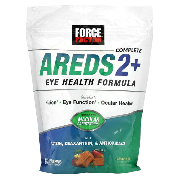 FORCE FACTOR AREDS2+ Eye Vitamins with Lutein & Zeaxanthin, AREDS 2 Formula to Support Macular Carotenoids, Eye Health Supplements for Adults to Support Vision, Tropical Punch Flavor, 60 Soft Chews