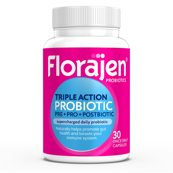 Florajen Complete Probiotic, Prebiotic, & Postbiotic, Women & Men's Daily Immune Support & Digestive Supplement for Constipation and Bloating Relief, 30 Capsules