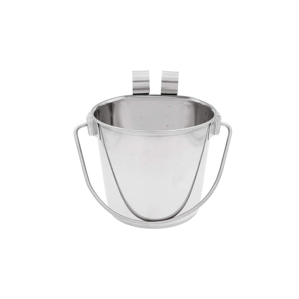 Fuzzy Puppy Flat Sided Pail with Dual Hooks, Snugly Fit On Dog, Cat and Critter Crates & Cages, Heavy Duty Stainless Steel | 2 Quart (PN: FSP-2)
