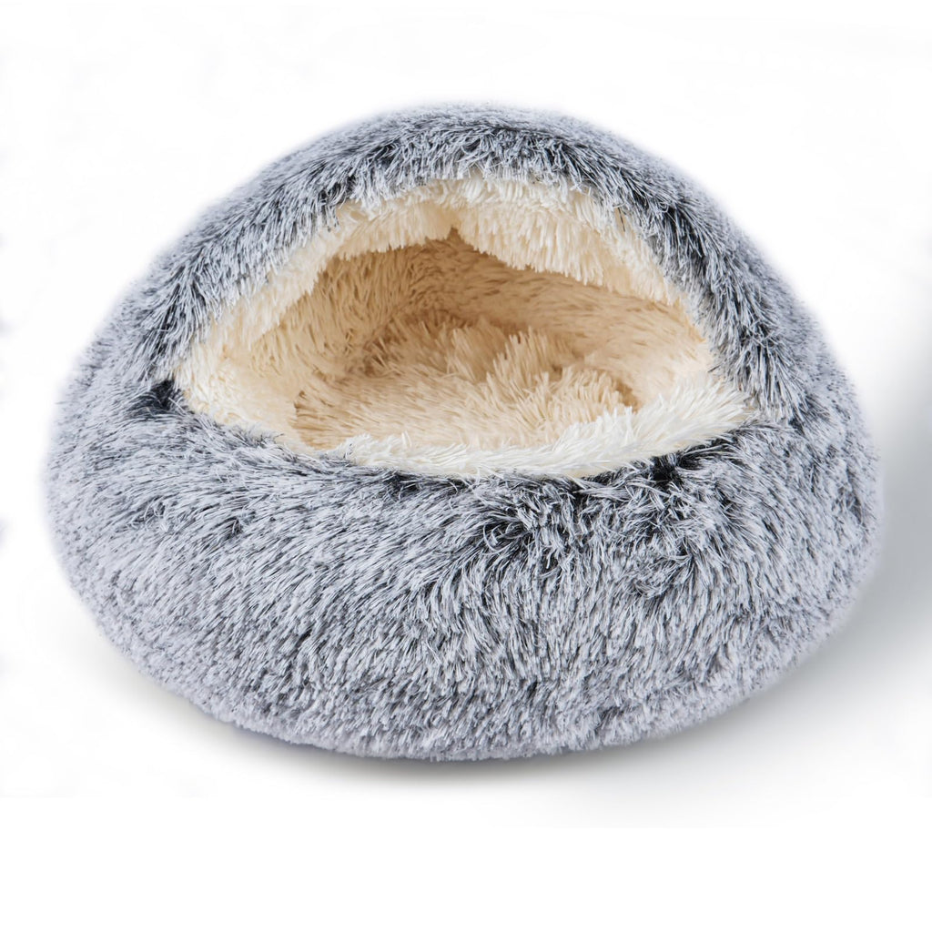 BELEEWILWON Cat Bed for Indoor Cats, Calming Cozy Cave with Self-Warming Plush, Entire Bed Machine Washable & Anti-Slip Base, Breathable Pet Bed for Small Cats&Dogs All Seasons (Grey, 20 * 20inch)