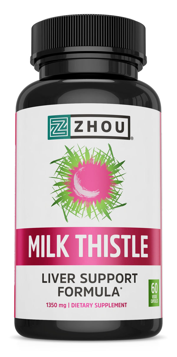 Zhou Milk Thistle Standardized Silymarin Extract for Maximum Liver Support | Detox, Cleanse & Maintain | 60 Tablets