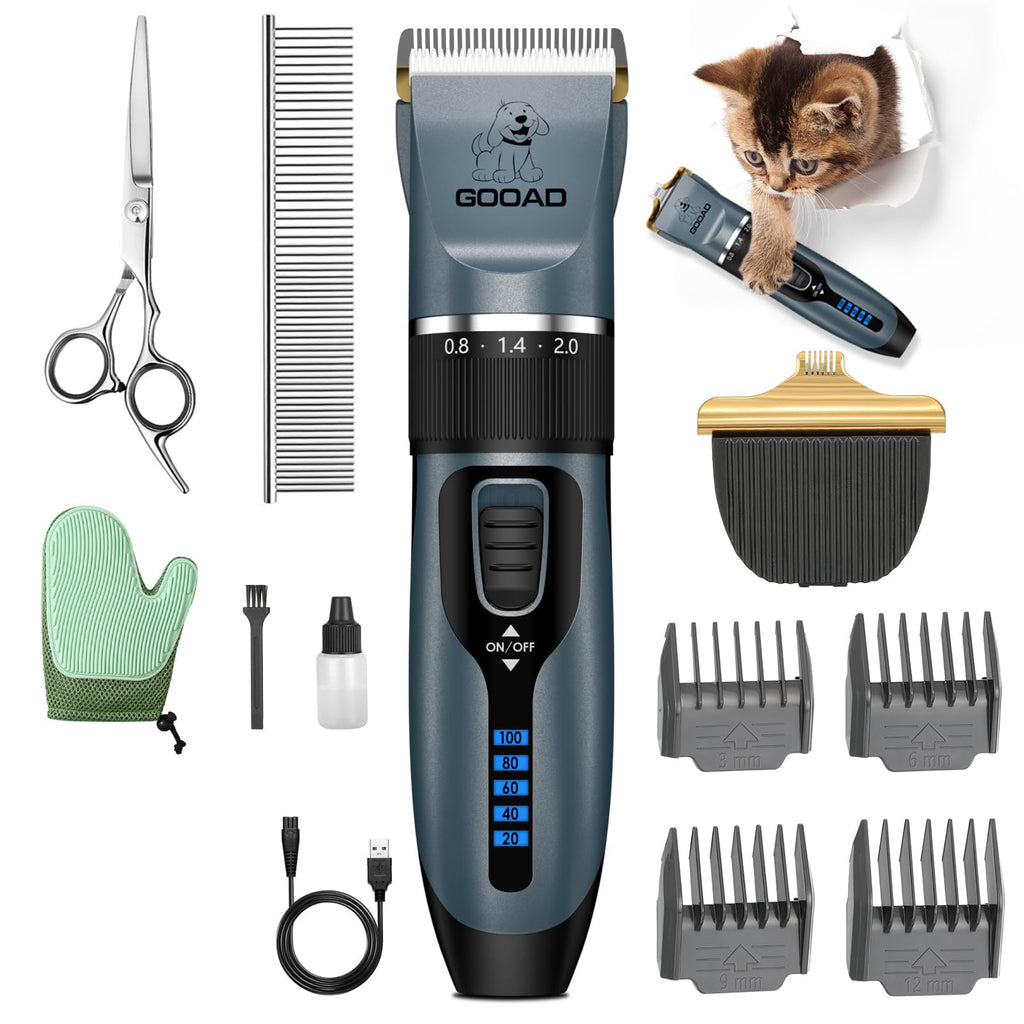 Gooad Cat Clippers, Professional Grooming Kit, Cordless Clippers for Thick Coats, Hair Trimmer, Low Noise Shaver Quiet Pet Tools Cats Dogs (Blue), 1.0 Count
