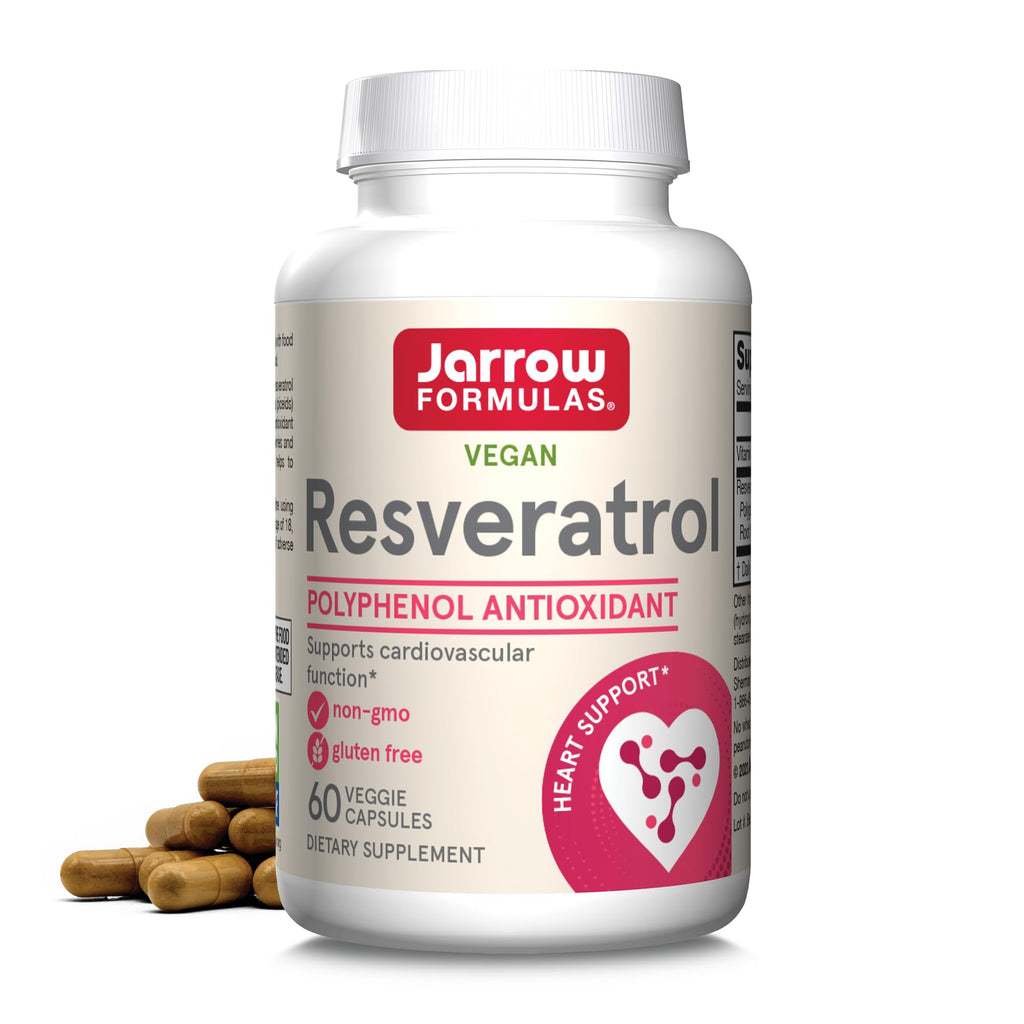 Jarrow Formulas® Resveratrol 100 mg, Dietary Supplement, Antioxidant Support for Cardiovascular Function, 60 Veggie Capsules, 60 Day Supply