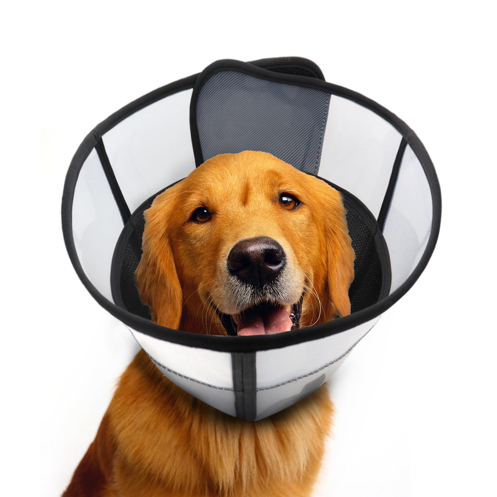 WinWeal Soft Dog Cone for Dogs After Surgery, Breathable Pet Recovery Collar for Large Medium Dogs (ML, Black)