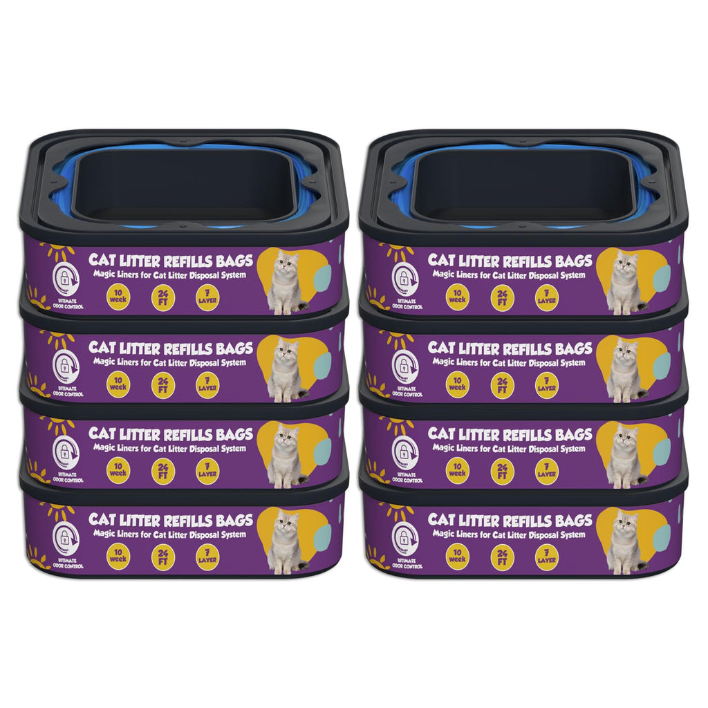 Cat Litter Refill Bags Cartridge Compatible with Litter Cat Genie Standard, Plus, XL+ and XL Pail Refills, Odor Control Cat Litter Bags, Pet Waste Bags Box Accessories, Pack of 8