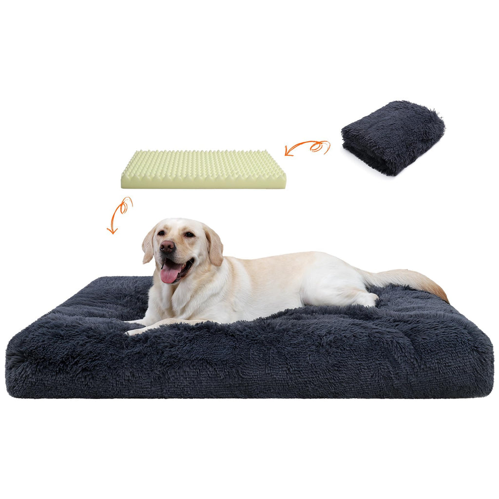 Orthopedic Dog Beds Medium/Large, Washable Removable Cover, Waterproof Lining, NonSkid Bottom, Crate Foam Dog Pillow Mattress, Fluffy Anti Anxiety Pet Bed, 35x23 Inch, Dark Grey