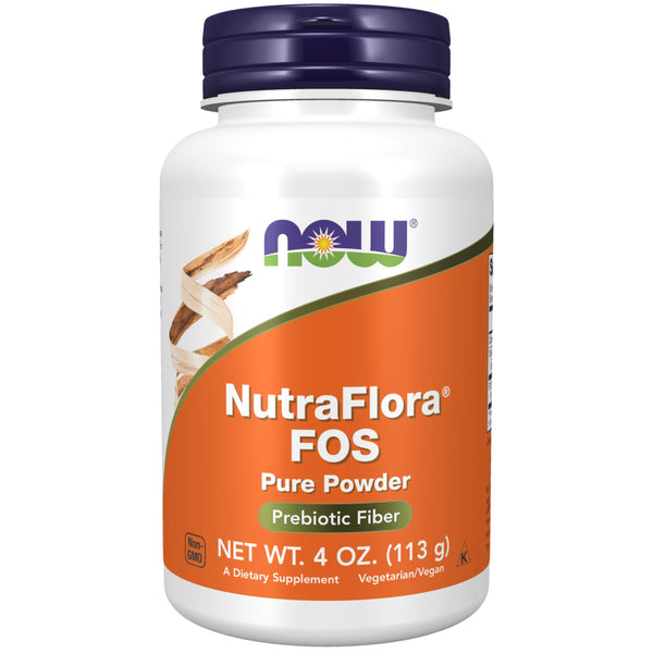 NOW Foods Supplements, NutraFlora FOS (Fructooligosaccharides) Pure Powder, Prebiotic Fiber, 4-Ounce