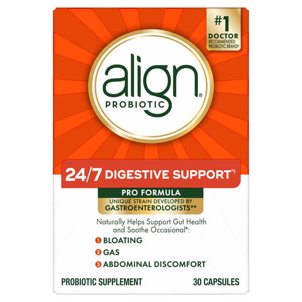 Align Probiotic, Pro Formula, Probiotics for Women and Men, Daily Probiotic Supplement, Helps Relieve Occasional Bloating & Gas*, #1 Doctor Recommended Brand‡, 30 Capsules (Packaging May Vary)