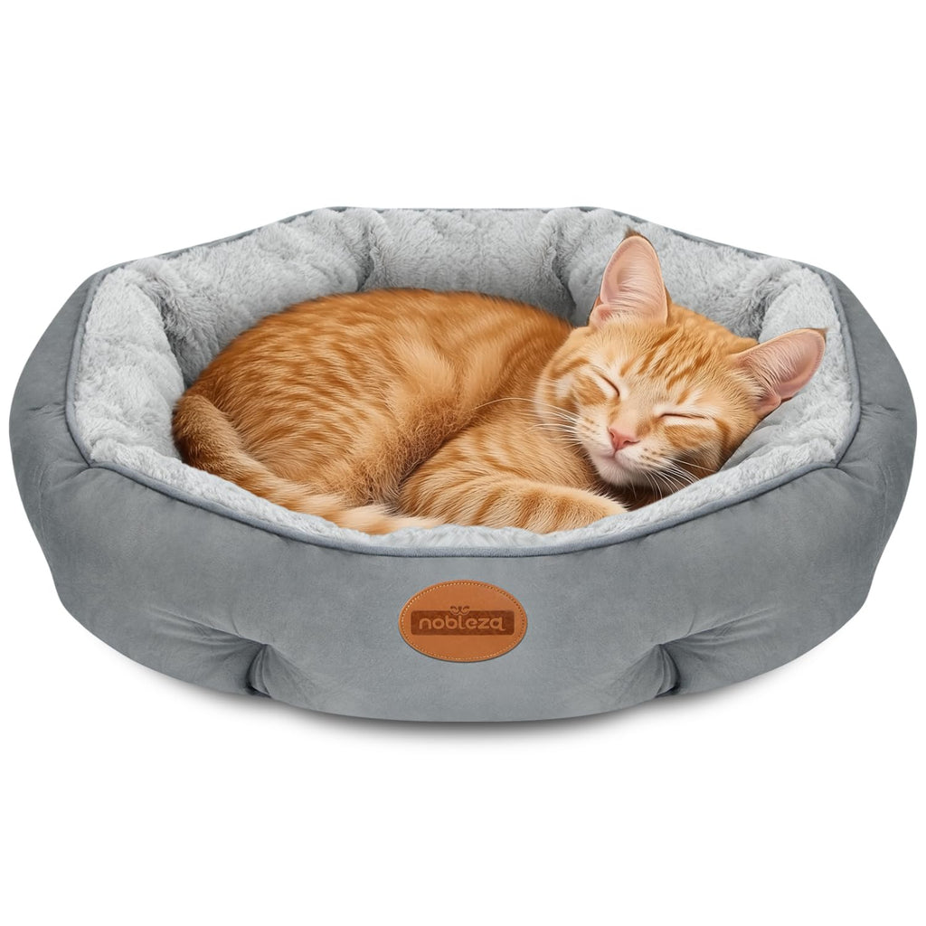 Nobleza Dog Beds for Small Dogs, Plush Anti Anxiety Donut Round Orthopedic Dog Bed for Sleeping, Supportive Washable Calming Warming Soft Non-Slip Cat Beds for Indoor Cats Washable, 24in, Light Grey