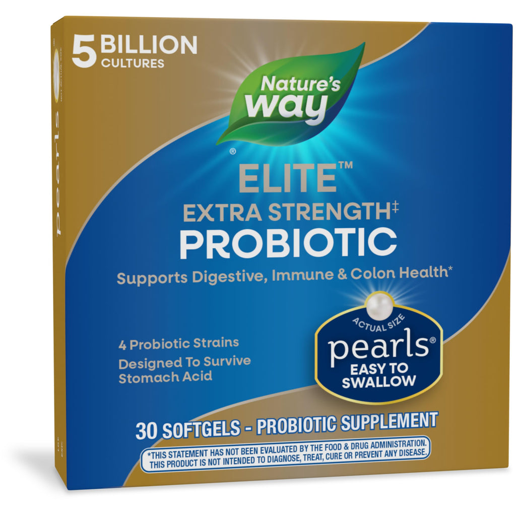 Nature's Way Elite Extra Strength Probiotic Pearls for Men and Women, Supports Digestive, Immune, Colon Health*, 5 Billion Live Cultures, No Refrigeration Required, 30 Softgels (Packaging May Vary)