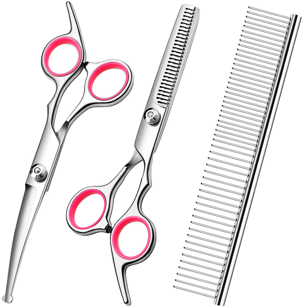 FAIGEO Dog Grooming Kit with Safety Round Tips Stainless Steel Professional Dog Shears Set - Thinning, Curved Scissors and Comb for Cat Pet