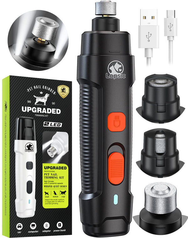 Dog Nail Grinder Super Quiet Dog Nail Trimmers Clipper with 2 LED Lights, 2 Speeds Rechargeable Pet Nail Grinder Low Vibration Electric Dog Nail File for Small Medium Large Dogs Cats Claw Trimming