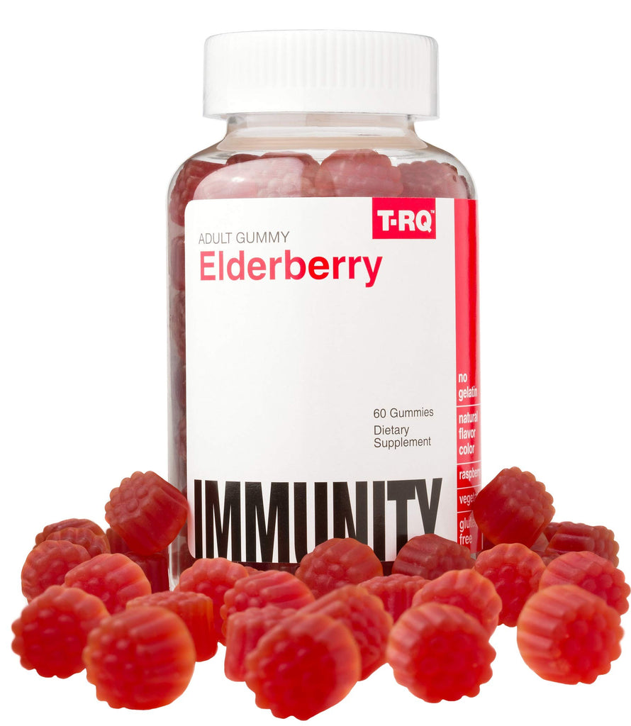 T.RQ Elderberry Gummy (Dietary Supplements), Natural Rasberry, 60 Count, Red