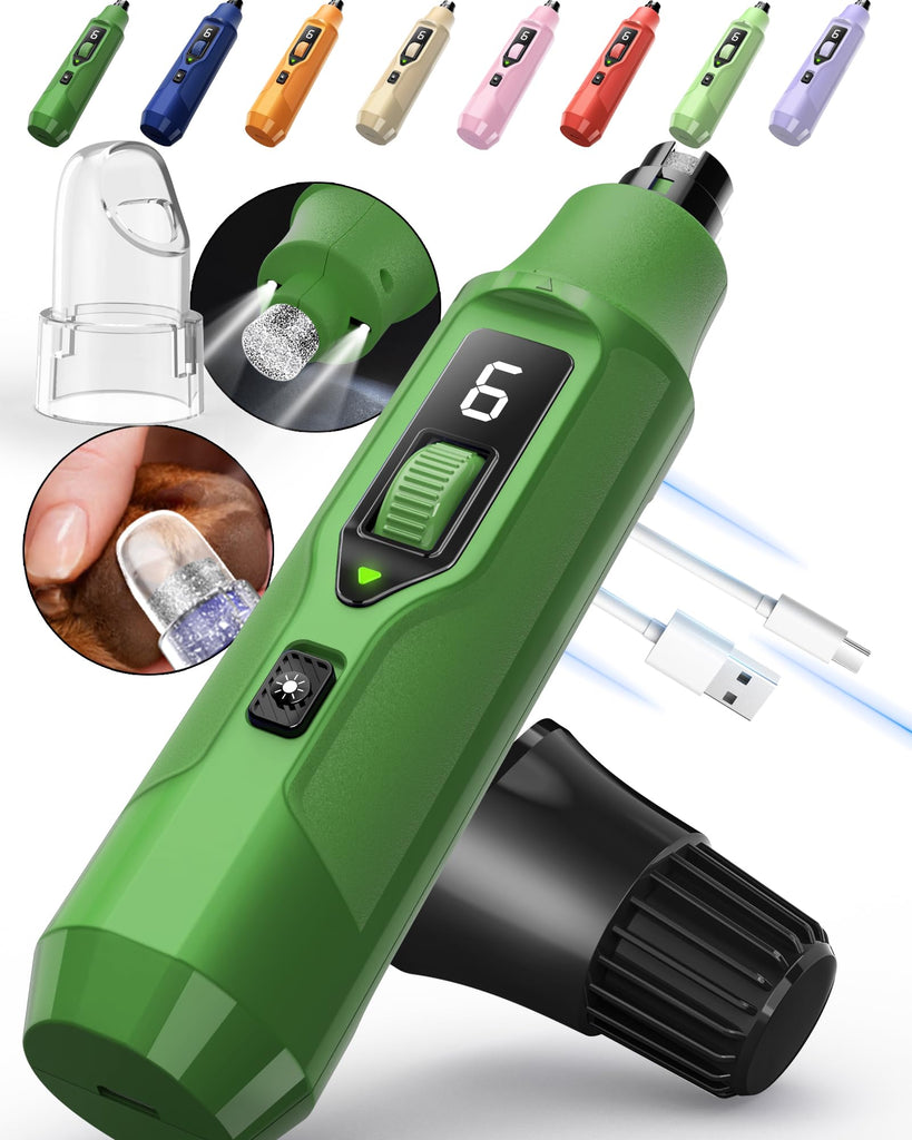 YABIFE 7-Speed Dog Nail Trimmers, Professional Dog Nail Grinder with Light - Heavy Duty Pet Nail Grinder for Dogs/Cats/Birds/Small Animals - Whisper Quiet, Single Hand Operation