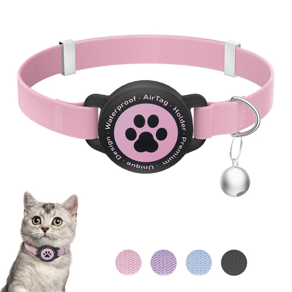 Airtag Cat Collar, Stretchy Kitten Collar with Apple Air Tag Holder, Lightweight and Comfortable, Ultra Elastic GPS Cat Collars for Cats Kittens and Puppies, 7.5-12.7 Inch,