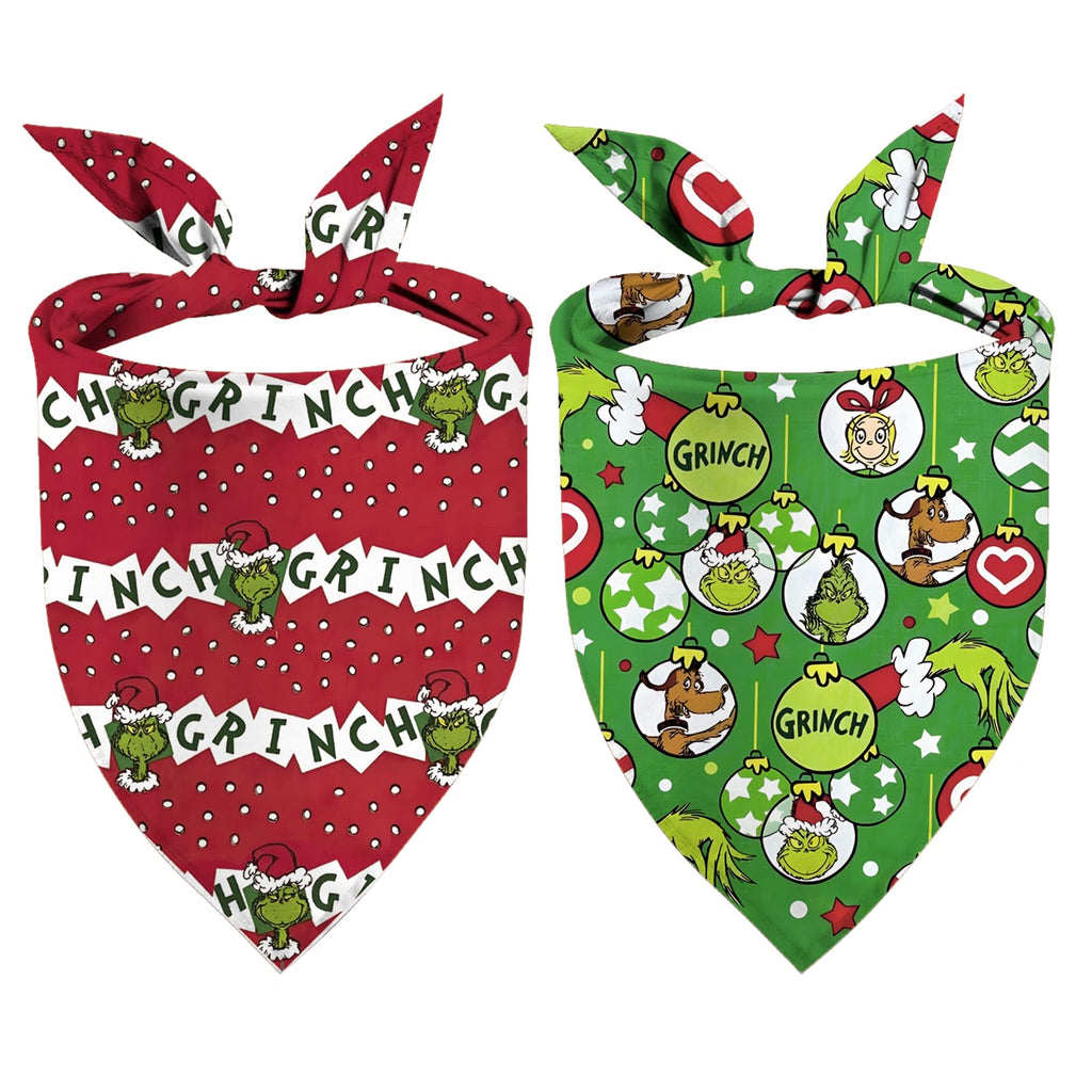 Christmas Bandana - Puppy Scarf w/ Merry Holiday Designs - 2 Pcs Adjustable Triangle Merry Dog Gifts - Medium to Large Dogs