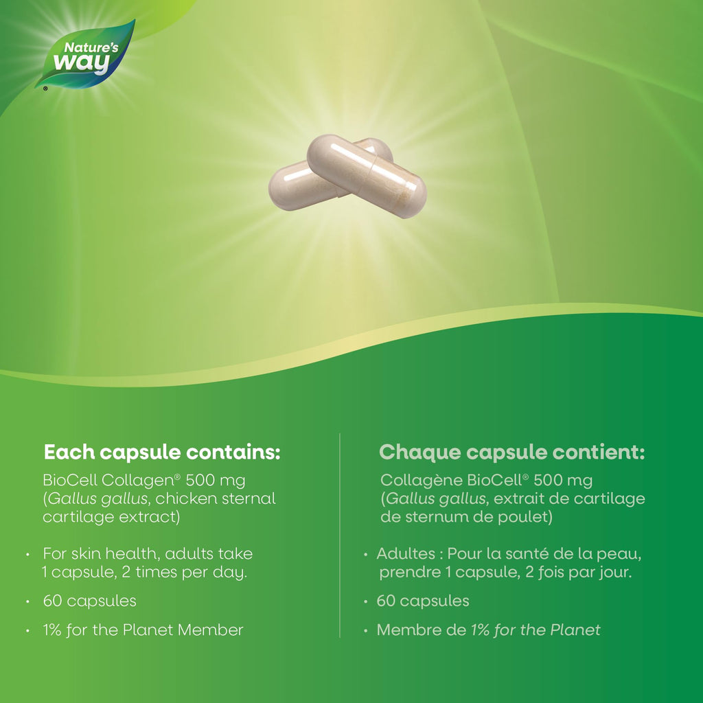 Nature’s Way Hydraplenish, with Unique BioCell Collagen, Hyaluronic Acid, Supports Healthy Skin*, Promotes Skin Collagen Production*, Promotes Skin Elasticity,* 60 Capsules (Packaging May Vary)