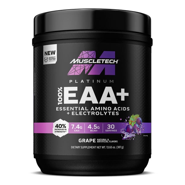 MuscleTech | Platinum 100% EAA+ |Essential Amino Acids | Muscle Strength Builder for Men & Women | Workout Supplement | Grape | 13.6 oz | 30 Servings