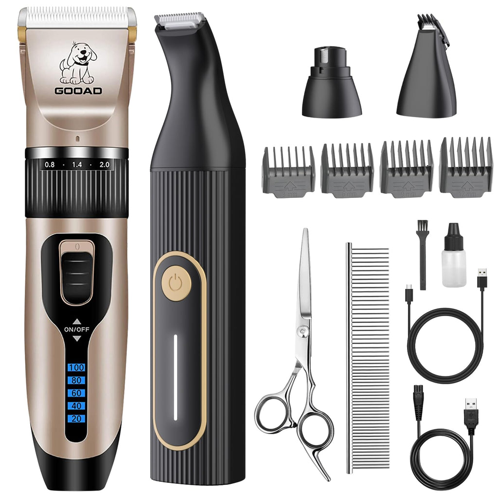 Gooad Dog Clippers for Grooming for Heavy Thick Hair&Coats,Low Noise Dog Hair Trimmer,Rechargeable Cordless Pet Shaver, Dog Grooming Kit with Paw Trimmer Nail Grinder for Small Large Dogs Pets