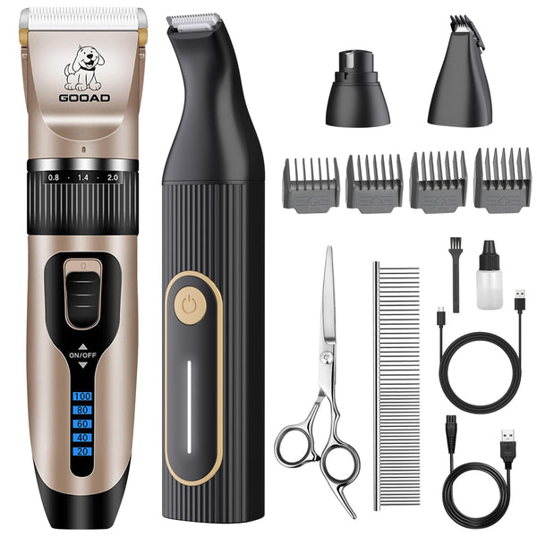 Gooad Dog Clippers for Grooming for Heavy Thick Hair&Coats,Low Noise Dog Hair Trimmer,Rechargeable Cordless Pet Shaver, Dog Grooming Kit with Paw Trimmer Nail Grinder for Small Large Dogs Pets