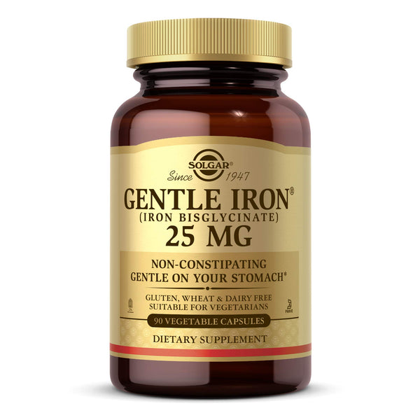 Solgar Gentle Iron 25mg, 90 Vegetable Capsules - Energy, Normal Red Blood Cell Production - Gentle on the Stomach - Non-GMO, Vegan, Gluten Free, Dairy Free, Kosher, Halal - 90 Servings