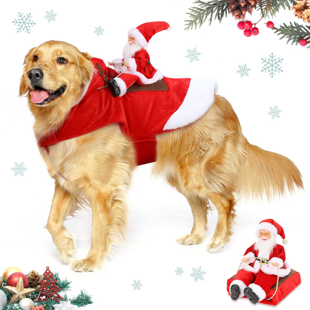 Lewondr Dog Christmas Costume Santa Claus Riding on Dog Apparel Party Dressing Up Clothing for Pet Christmas Riding Outfit for Dogs Hoodie Coat Clothes Xmas Costumes, XX-Large Size, Red