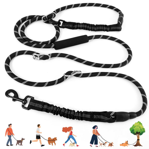 Heavy Duty Hands Free Dog Leash, 10FT Adjustable Handsfree Dog Training Leash with Shock Absorbing Bungee, No Pull Tangle Free Reflective Body Waist Leash for Dog Walking Running