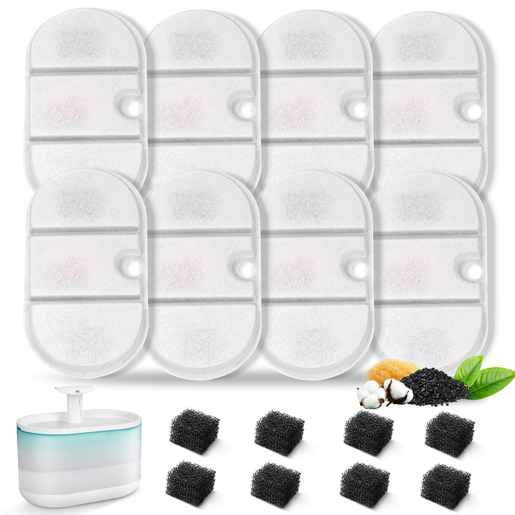 VinDox 16 Packs Replacement Cat Fountain Filters Compatible with PETLIBRO Capsule Pet Water Fountain: PLWF002, 71oz/2.1L Ultra Quiet-BPA-Free, Two Flow Modes Pet Water Dispenser