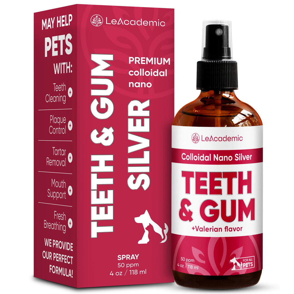 Dog Dental Spray Teeth & Gum | Cat Dental Care with Nano Silver | Dog Teeth Cleaning for Oral Cavity | Help with Tartar, Plaque, Caries | Valerian in The Composition | 4 Oz