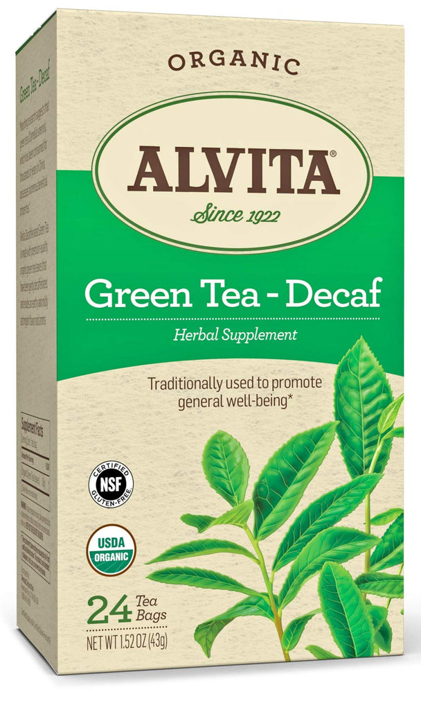 Alvita Organic Green Tea Herbal Supplement, Decaf, 24 Count