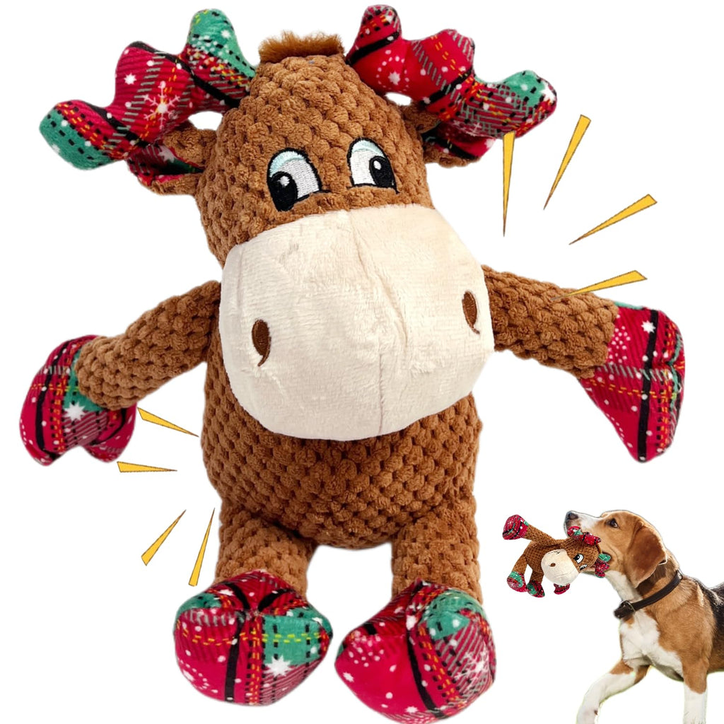 CIIVURR Christmas Dog Squeaky Toys with Crinkle, Xmas Interactive Plush Dog Toys, Dog Enrichment Chew Toys to Keep Them Busy, Dog Toys for Small Medium Large Dogs, Puppy Toys - Deer