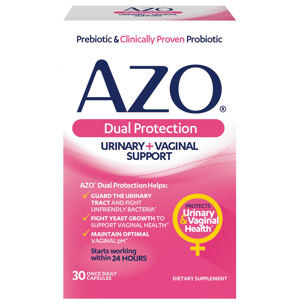 AZO Dual Protection, Urinary + Vaginal Support, Prebiotics and Probiotics for Women*, Starts Working Within 24 Hours, Non-GMO, 30 Count