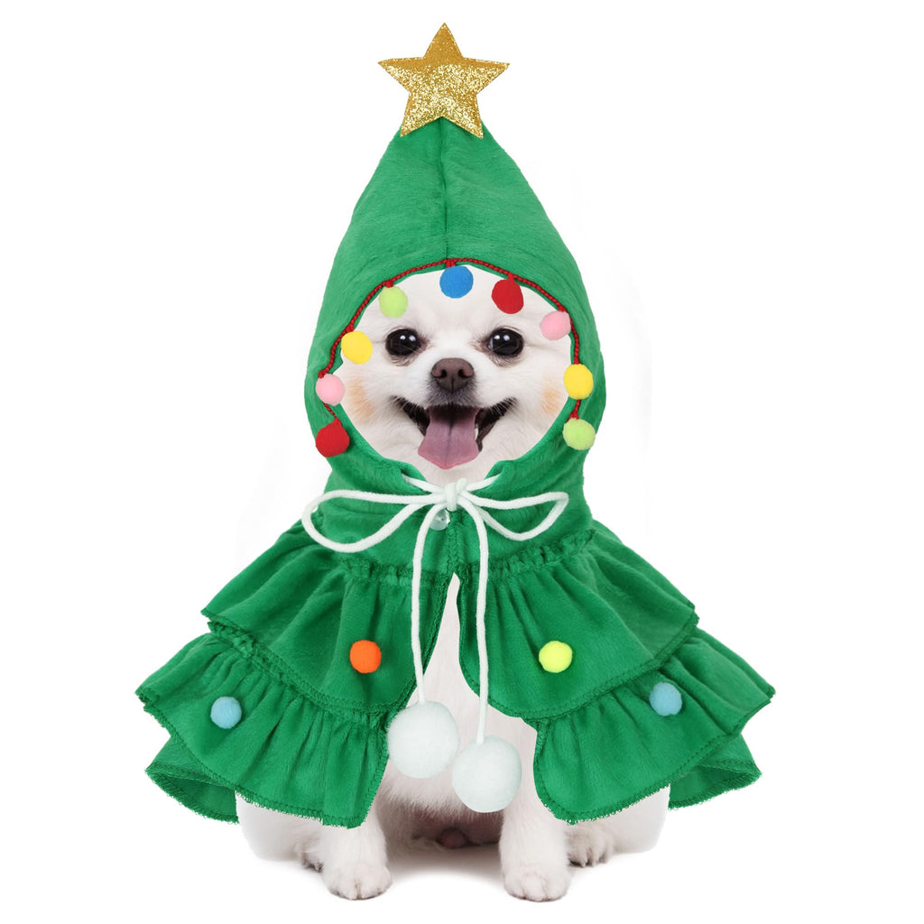 Dog Christmas Outfit Elf Costume Cat Cloak Puppy Clothes Kitten Cape Xmas Tree Costumes for Small Dogs Cats Pet Santa Gifts
