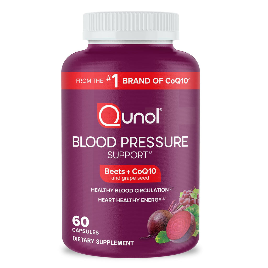 Qunol Blood Pressure Support, 3 in 1 Beets + CoQ10 + Grape Seed Extract, Beet Root Capsules That Supports Healthy Blood Circulation & Heart Healthy Energy, 60 Count (Pack of 1)