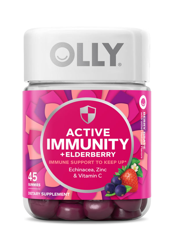 OLLY Immunity Gummy, Immune Support, Elderberry, Zinc, Vitamin C, Supplement, Berry Flavor, 15 Day Supply - 45 Count