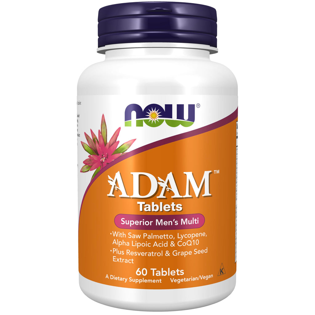 NOW Foods Supplements, ADAM™ Men's Multivitamin with Saw Palmetto, Lycopene, Alpha Lipoic Acid and CoQ10, Plus Natural Resveratrol & Grape Seed Extract, 60 Tablets