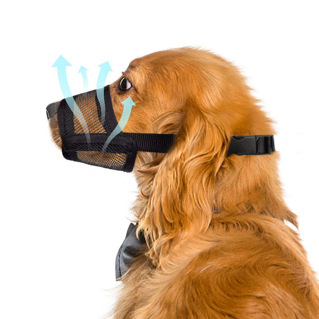 Flintstone Dog Muzzle for Large Dogs – Soft Air Mesh Muzzle for Large Sized Dog | Breathable Mouth Guard to Prevent Biting Chewing Grooming | No Bark Muzzle L 9”-12.5”