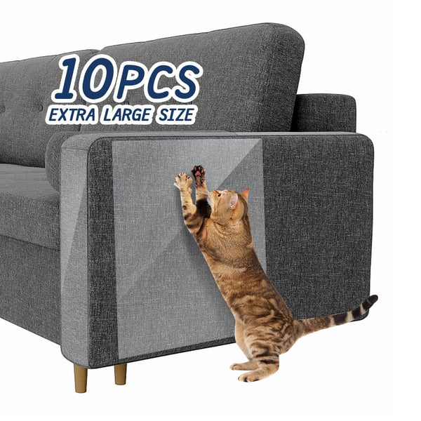 10 Pack Cat Scratch Furniture Protector, 5 Pack 17" x 12" and 5 Pack 17" x 10" Cat Scratch Deterrent Tape, Anti Scratch Couch Protector for Cats (20 Twist Pins)