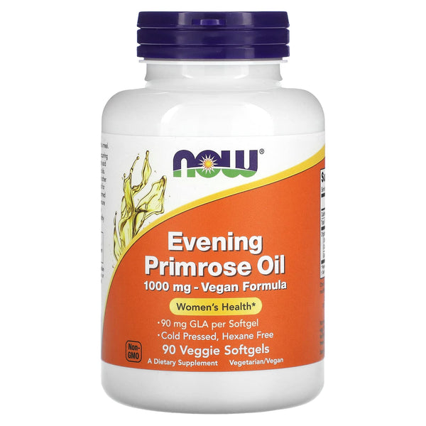 NOW Foods Supplements, Evening Primrose Oil 1000 mg, Cold Pressed, Hexane Free, Vegan Formula, 90 Veg Softgels