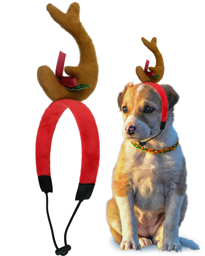 Sumkita Dog Antler Headband Christmas Dog Costume for Small Medium Dog Accessories, Reindeer Antlers Headband Dog with Adjustable Elastic Band Halloween Party Pet Costume, Brown, S