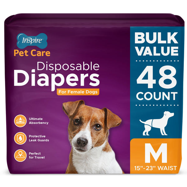 Inspire Pet Care Dog Diapers Female Dogs | Bulk Value Doggie Incontinence, Accidents, for Heat, Pee or Period and Housebreaking (Medium (48 Count))