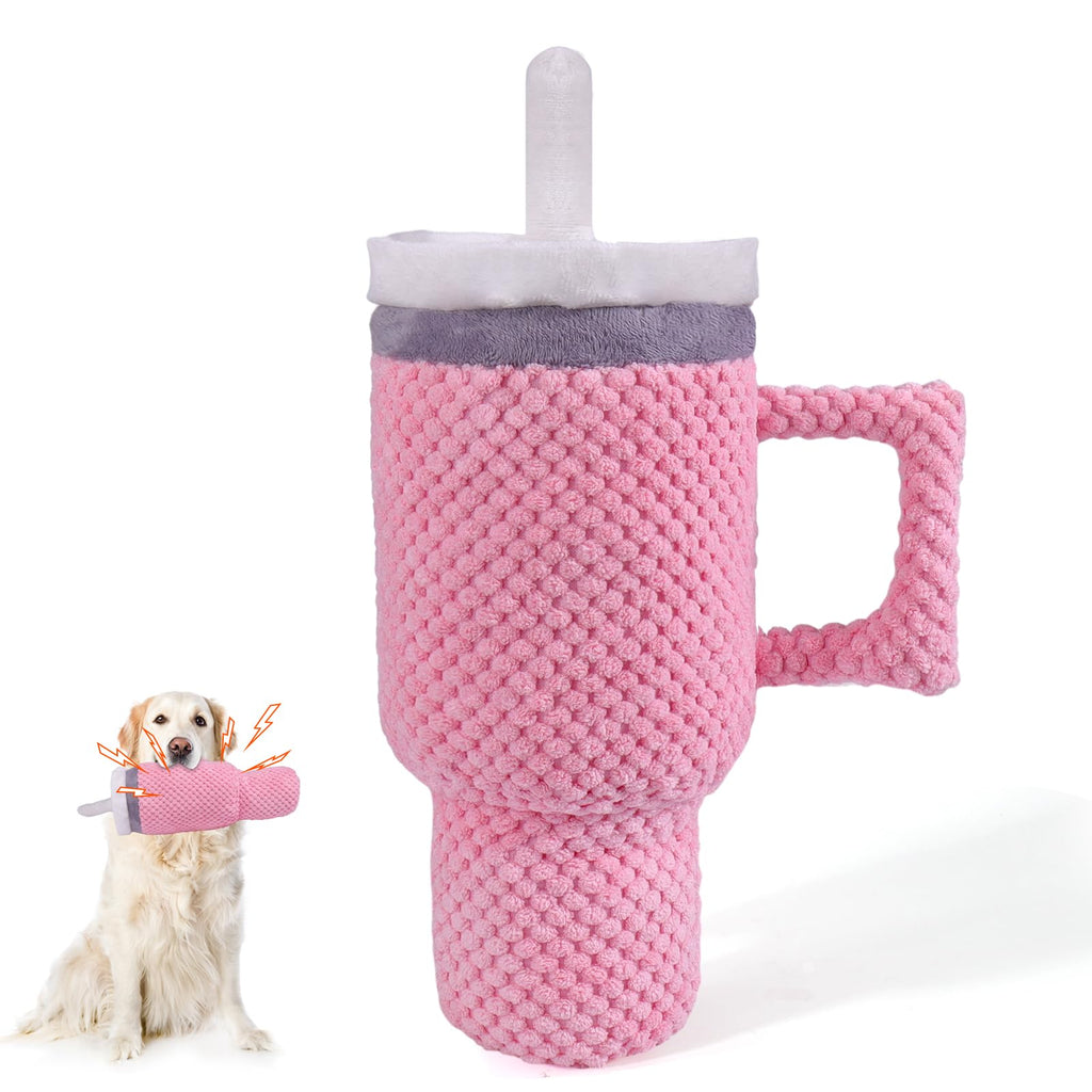 Mity rain Large Funny Cup Dog Toys 40OZ, Pink Dog Toys for Aggressive Chewers, Squeaky Dog Toys Interactive Fluff and Tuff Dog Toys for Large/Medium/Small Size Dog Birthday Toy