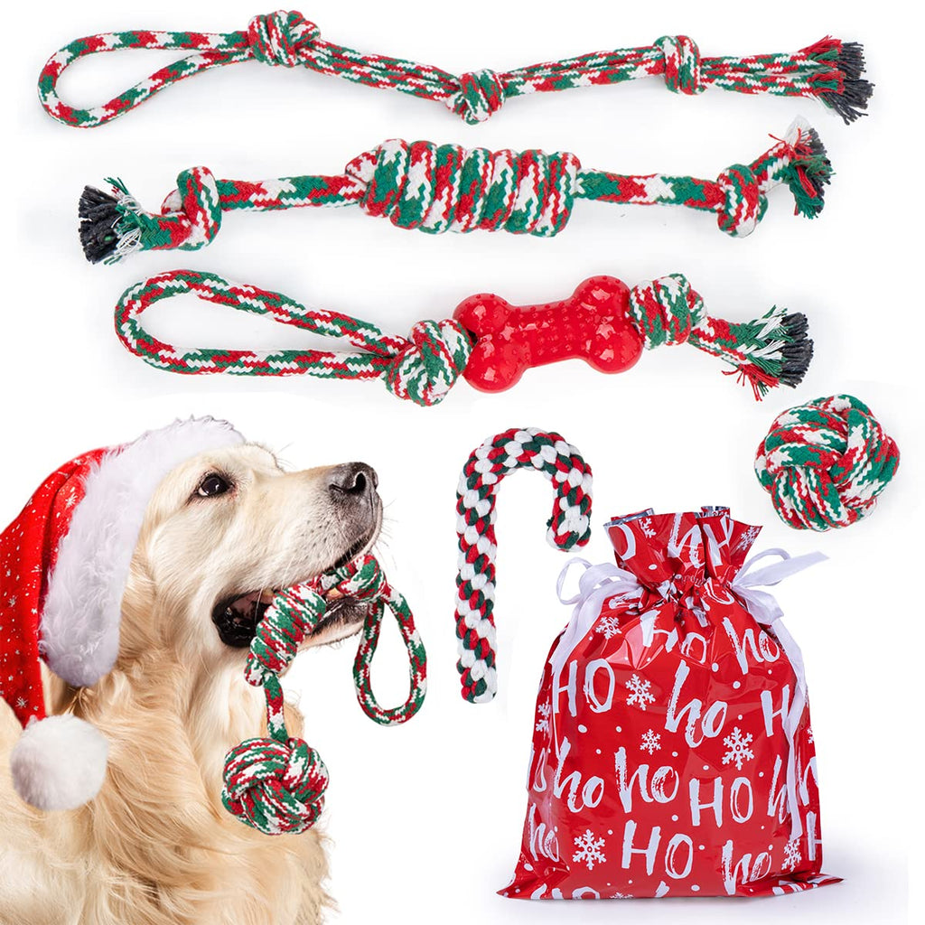 Ladadee Christmas Dog Rope Toys-6 Pack, Christmas Chew Toys for Large Dogs, Interactive Indestructible Grinding Teething Aggressive Chewers Toys, Dog Durable Rope Toys