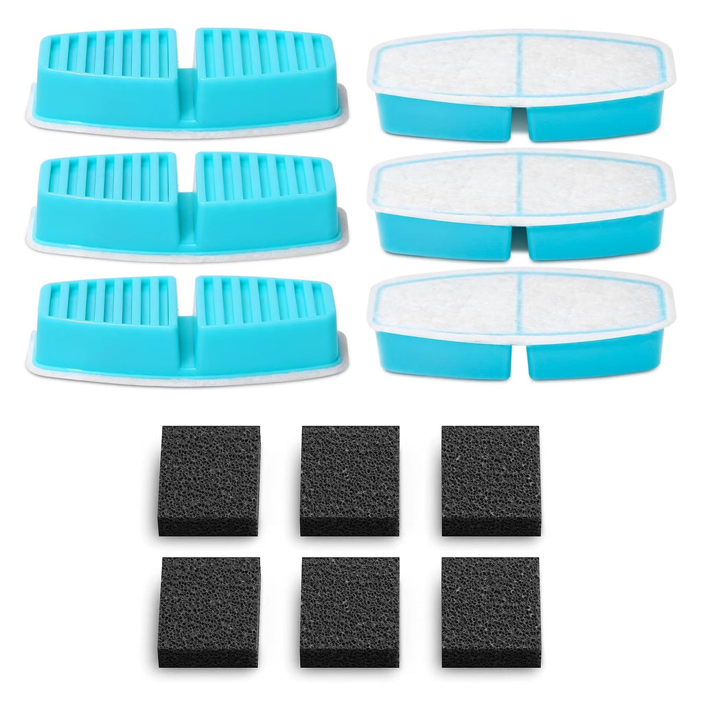 Official POOEKEN 12 Packs(6 Filters + 6 Sponges) for B3 Battery Cat Water Fountain, Cat Fountain Replacement Filters with Activated Carbon Filter, Ultra-fine Fiber
