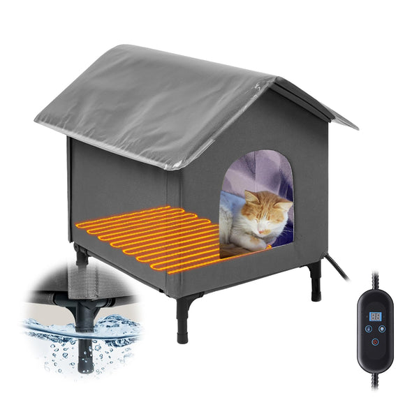 Bestier Large Heated Outdoor Cat House for Winter, Weatherproof Outside Feral Cat Shelter with Timer & Adjustable Heating Pad, Insulated Elevated Cat Kitty House with Escape Door for Barn Cats