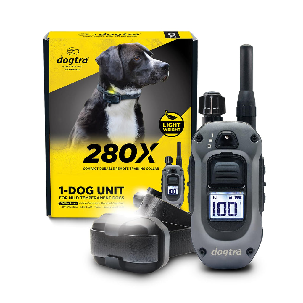 Dogtra 280X E-Collar with Remote [New Edition] 10 lbs+, 1/2 Mile Range, LED Light, 100 Levels of Precise Control for Stubborn Dogs, Waterproof, Boost for Quick Recall, Vibration, Safety Lock & Tone